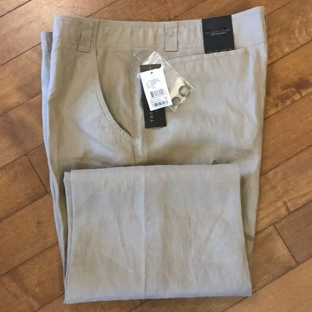 NWT Bloomingdales the mens store linen kahaki pants size 34 X 32